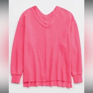Aerie V-Neck Sweater in Bright Pink